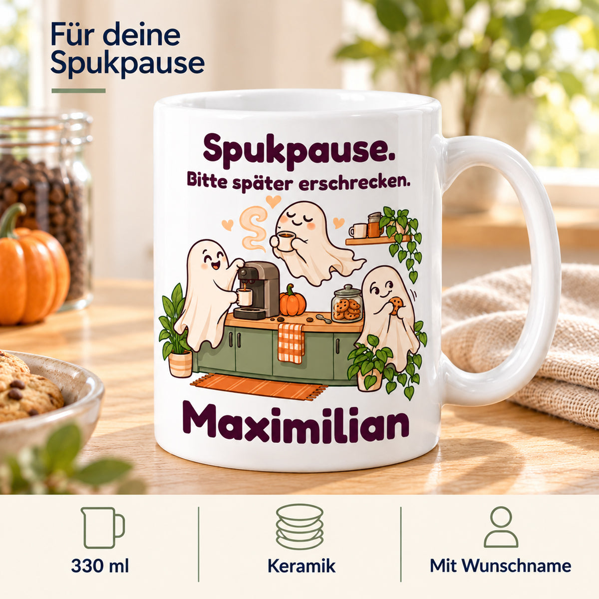 Geisterbuero-Tasse mit Wunschname - Motiv 2, Ansicht 4