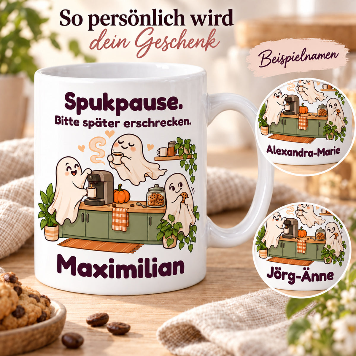 Geisterbuero-Tasse mit Wunschname - Motiv 2, Ansicht 5