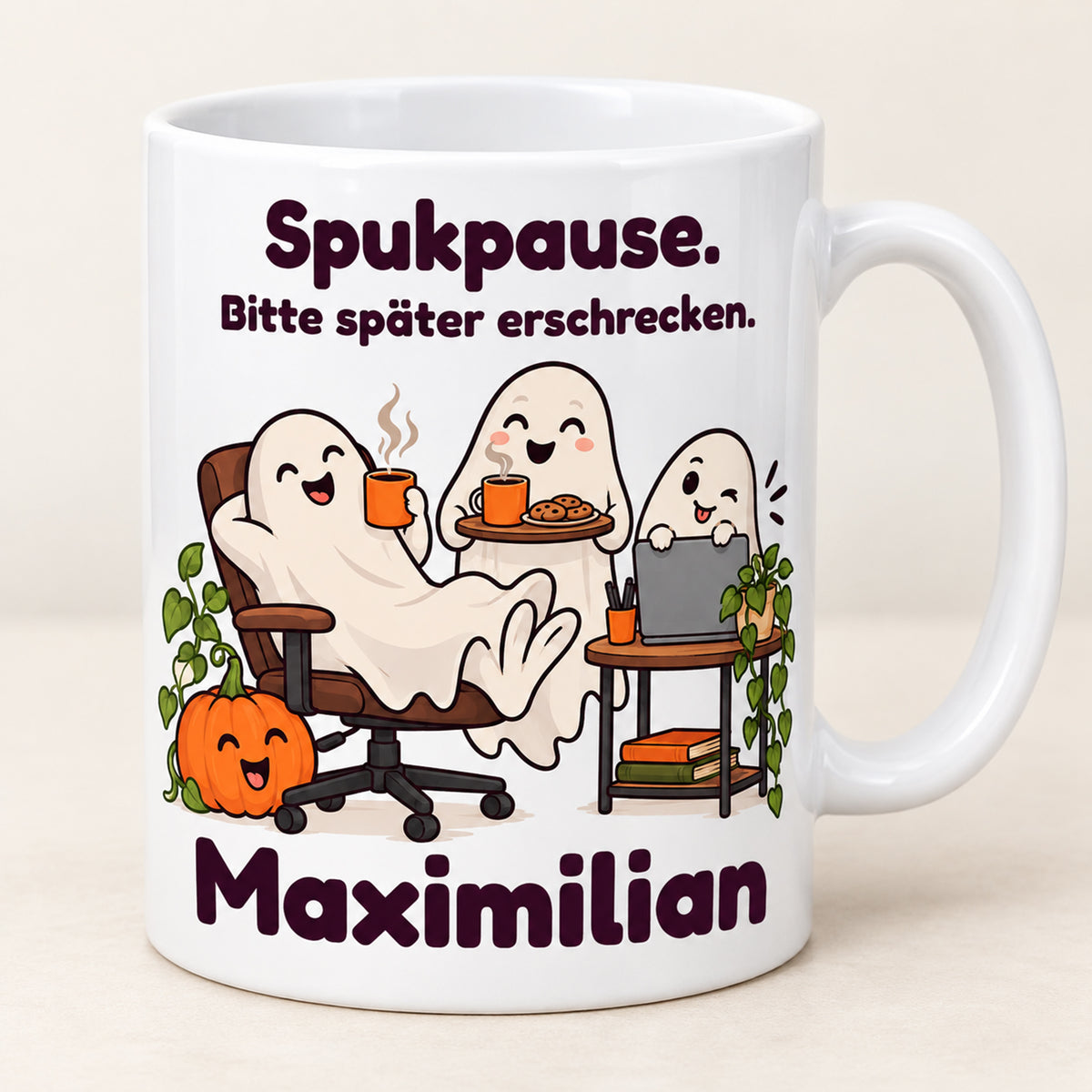 Geisterbuero-Tasse mit Wunschname - Motiv 3, Ansicht 1