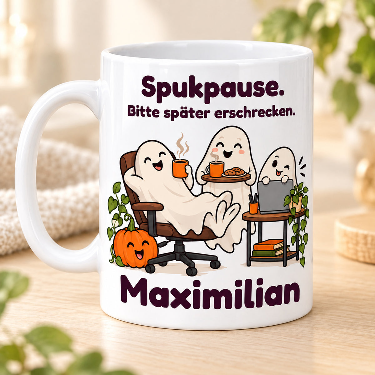Geisterbuero-Tasse mit Wunschname - Motiv 3, Ansicht 2