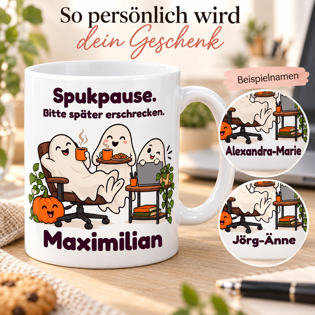 Geisterbuero-Tasse mit Wunschname - Motiv 3, Ansicht 5