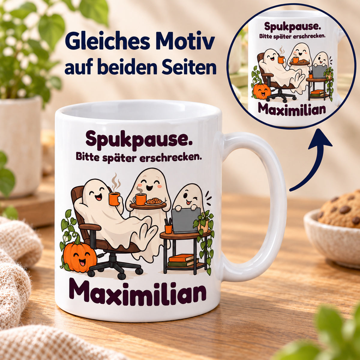 Geisterbuero-Tasse mit Wunschname - Motiv 3, Ansicht 6