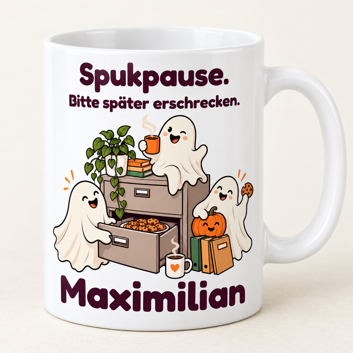 Geisterbuero-Tasse mit Wunschname - Motiv 4, Ansicht 1