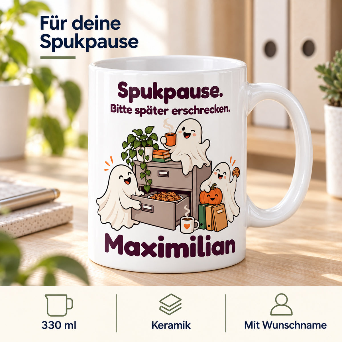 Geisterbuero-Tasse mit Wunschname - Motiv 4, Ansicht 4