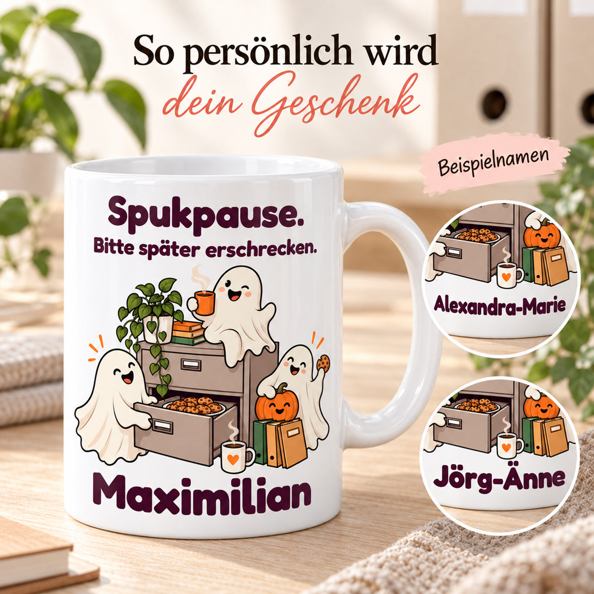 Geisterbuero-Tasse mit Wunschname - Motiv 4, Ansicht 5