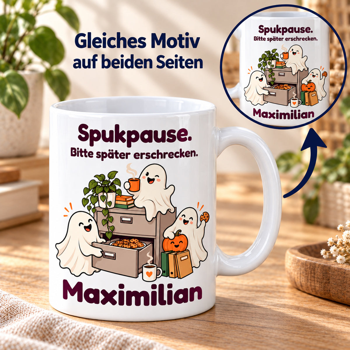 Geisterbuero-Tasse mit Wunschname - Motiv 4, Ansicht 6