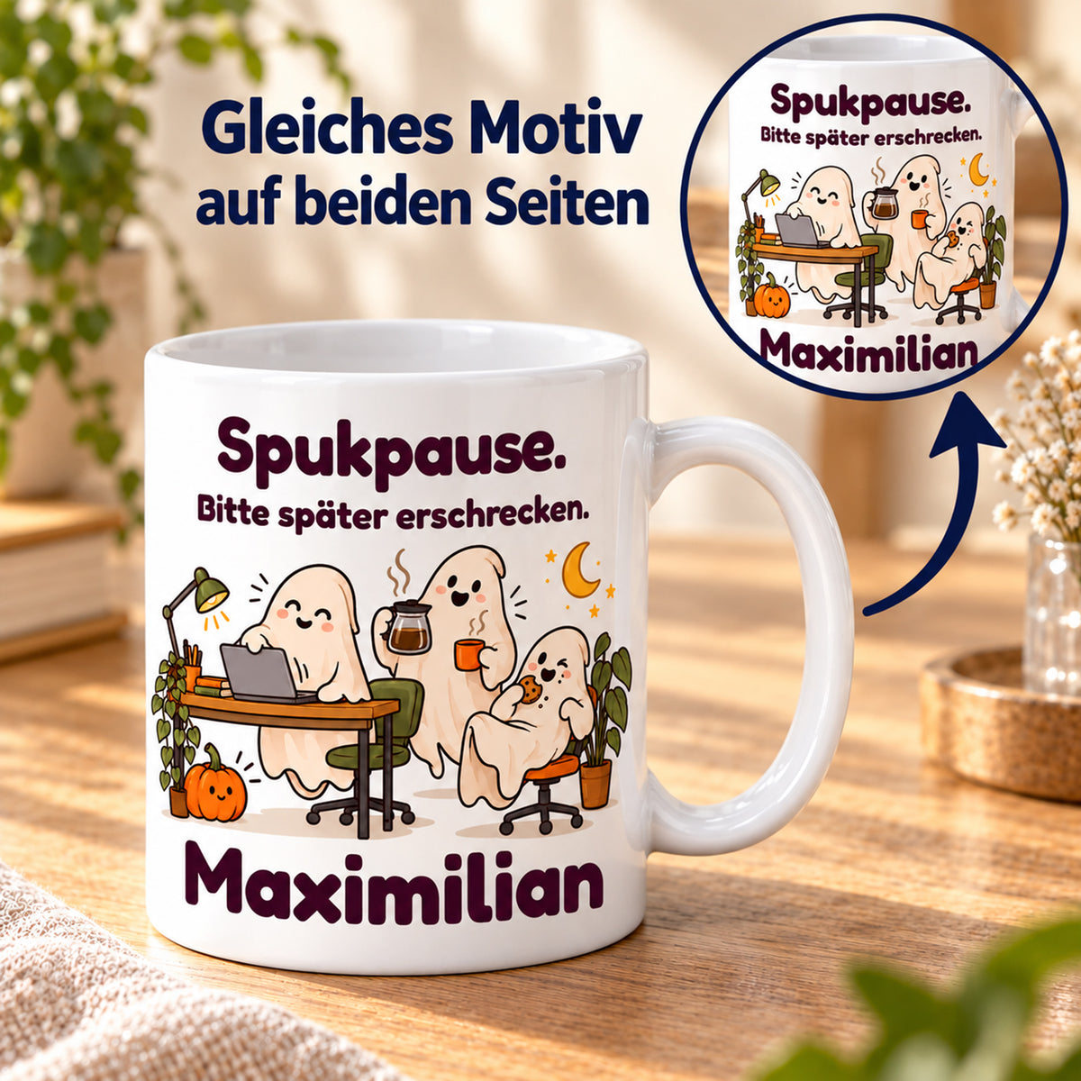 Geisterbuero-Tasse mit Wunschname - Motiv 5, Ansicht 6