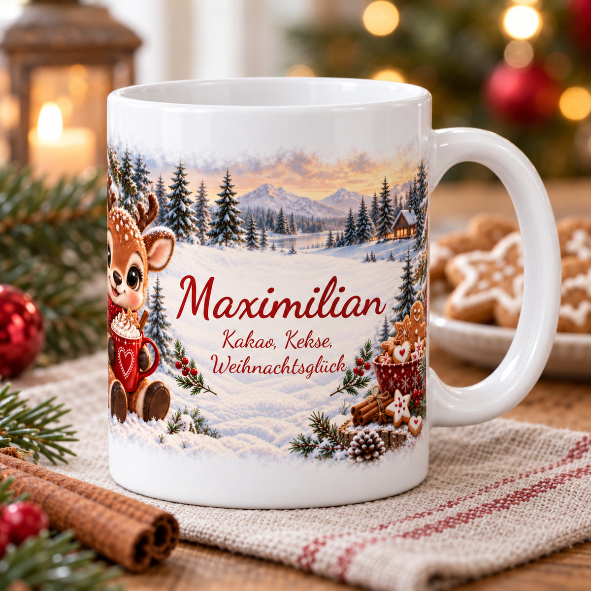 Weihnachtstasse Rentier mit Namen – Keramik, 330 ml – 08-lifestyle