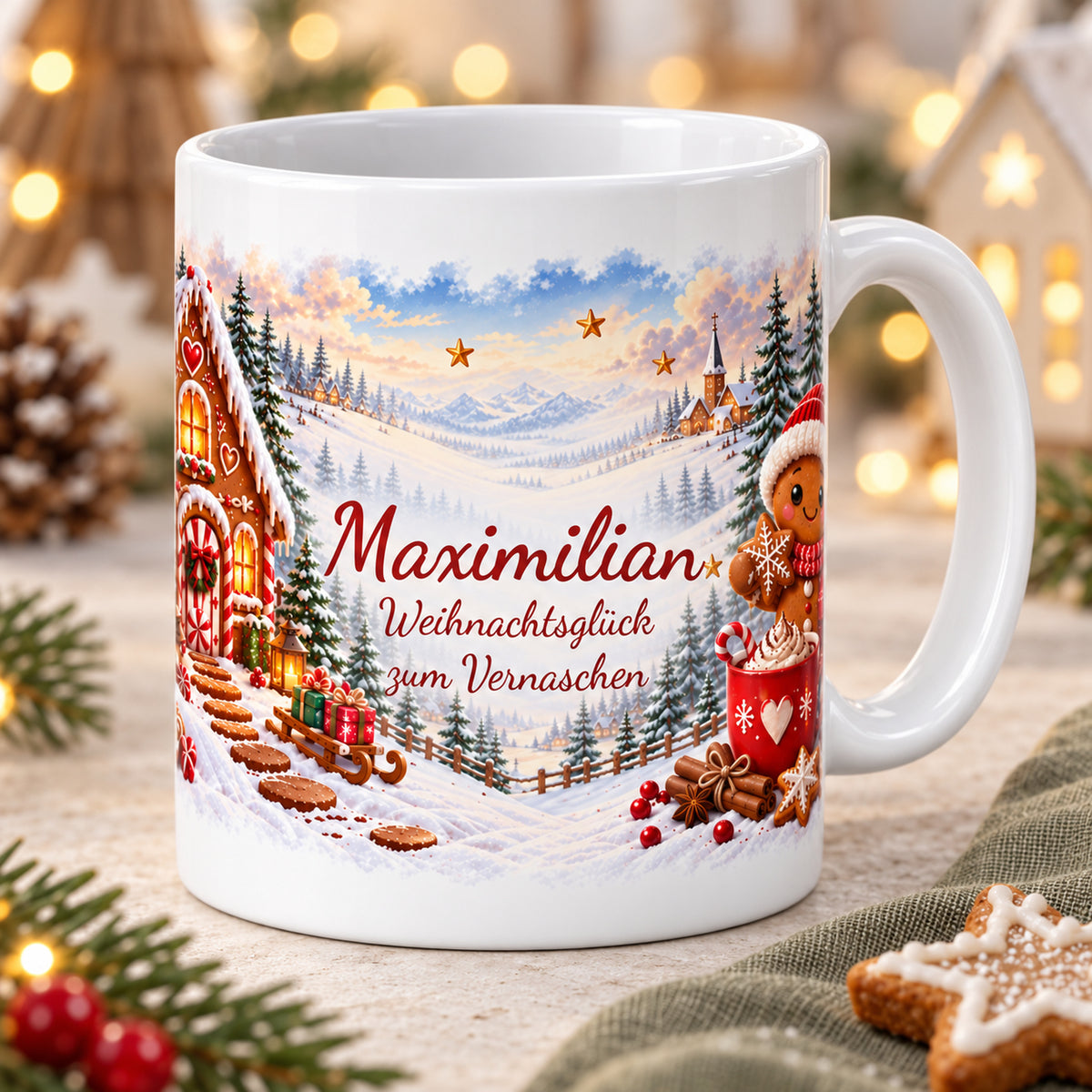 Weihnachtstasse Lebkuchen mit Namen – Keramik, 330 ml – 03-three-quarter-view
