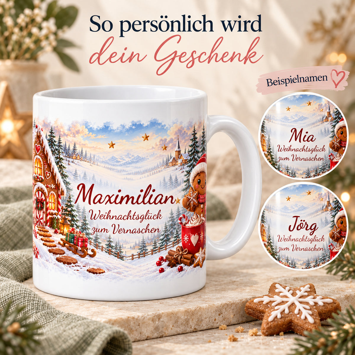 Weihnachtstasse Lebkuchen mit Namen – Keramik, 330 ml – 05-personalization