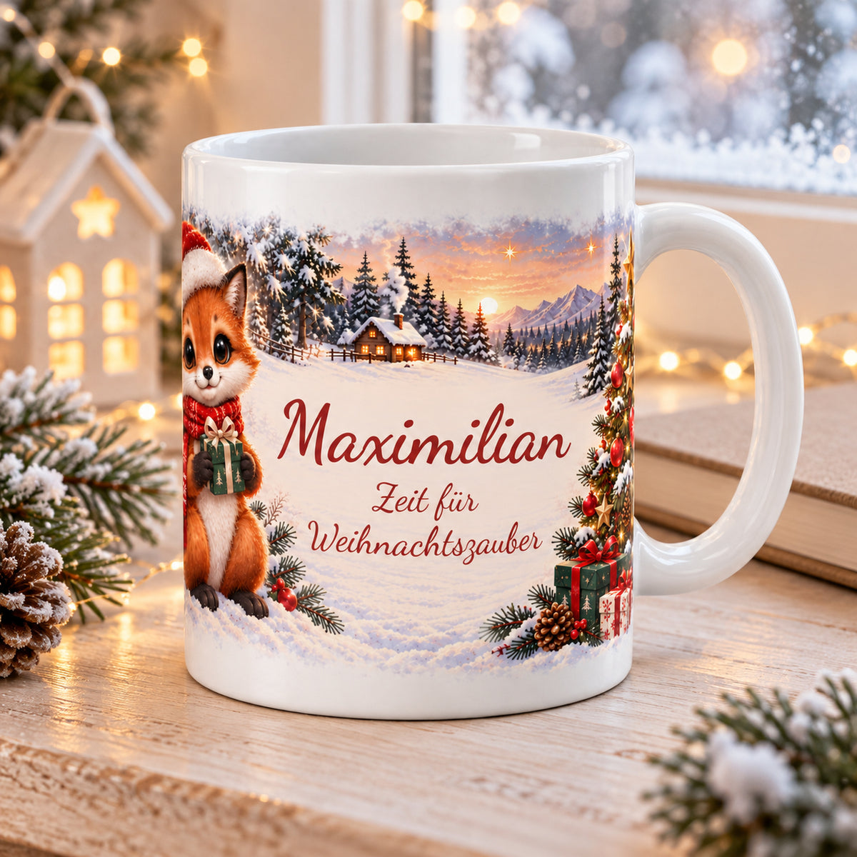 Weihnachtstasse Fuchs mit Namen – Keramik, 330 ml – 08-lifestyle