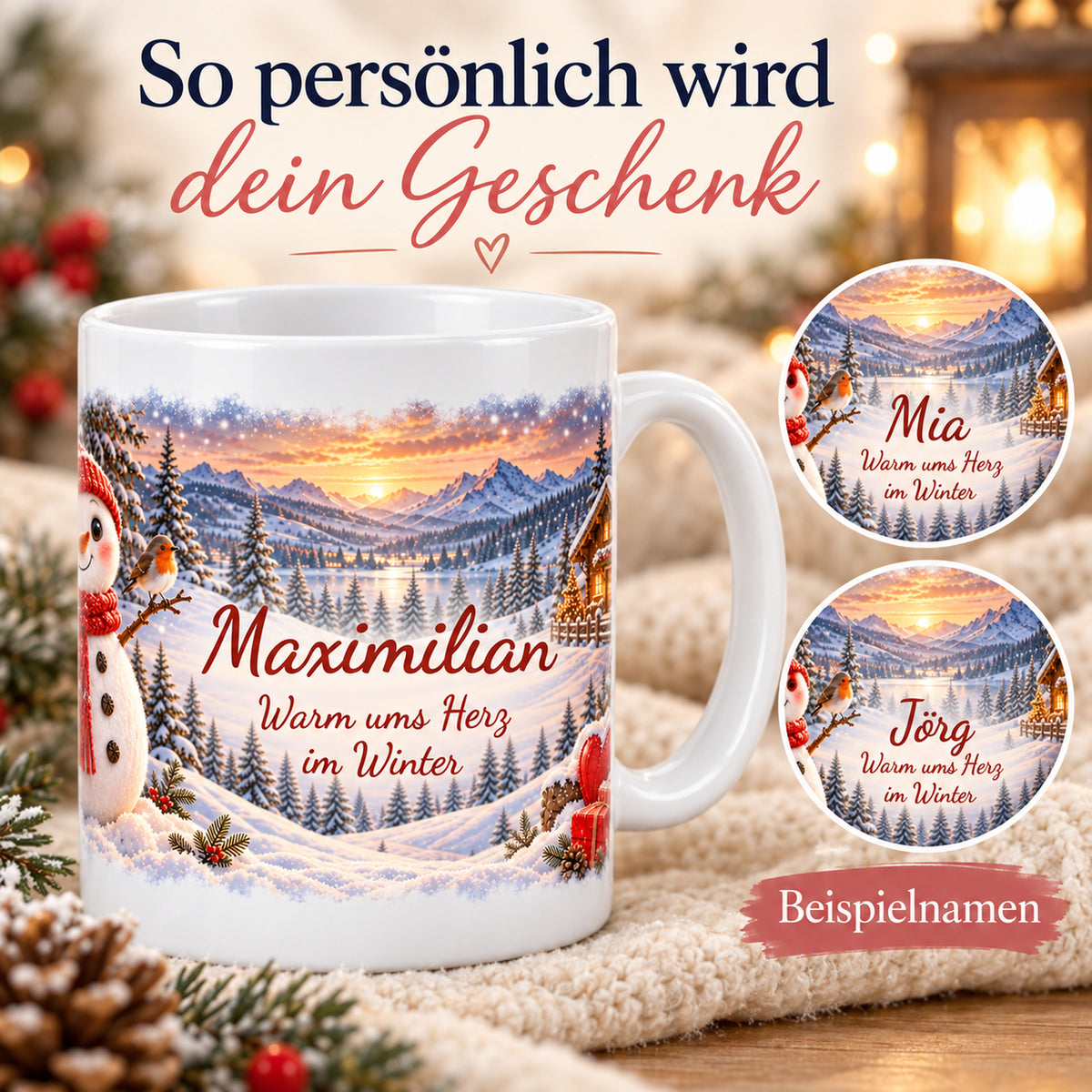 Weihnachtstasse Schneemann mit Namen – Keramik, 330 ml – 05-personalization