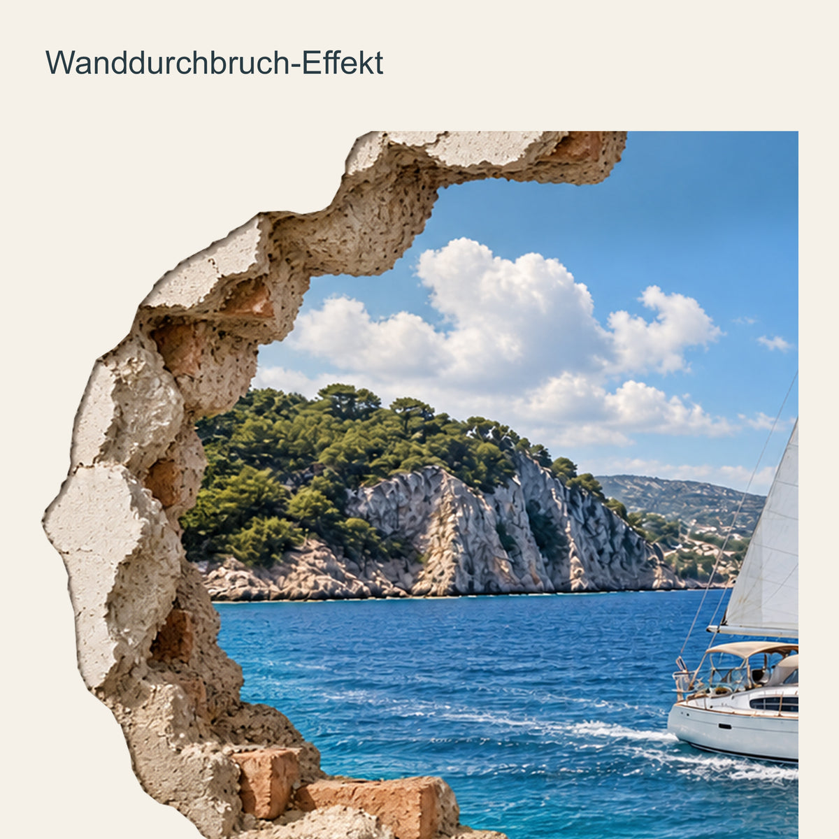 Wandtattoo Segelboot mit Wanddurchbruch-Effekt – Ansicht 4