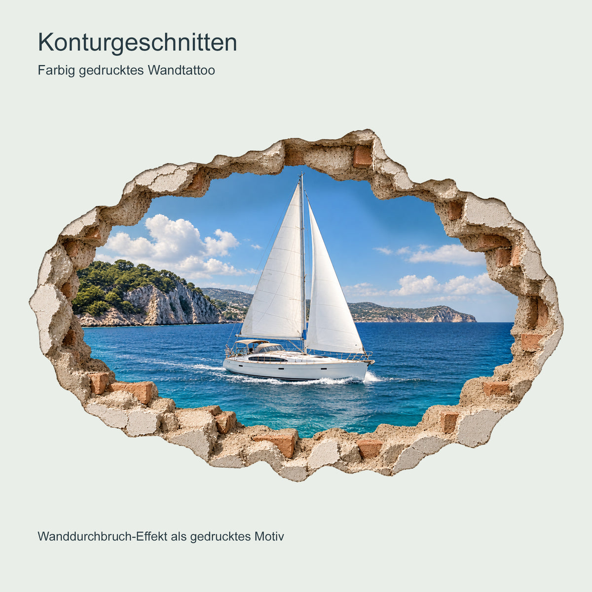 Wandtattoo Segelboot mit Wanddurchbruch-Effekt – Ansicht 6