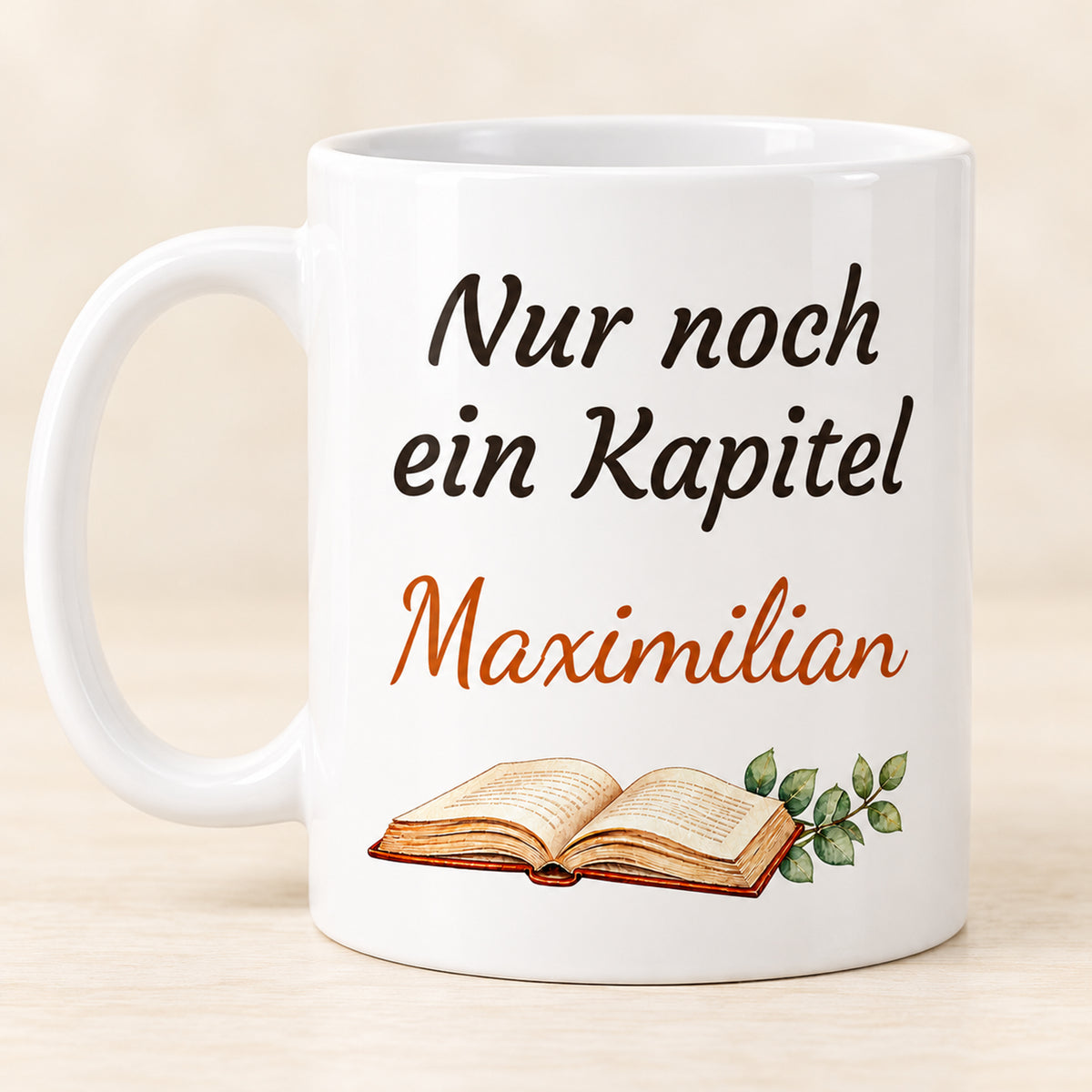 Lesetasse mit Name – Schlummerkapitel, Katze & Bücher, 330 ml – Bild 2