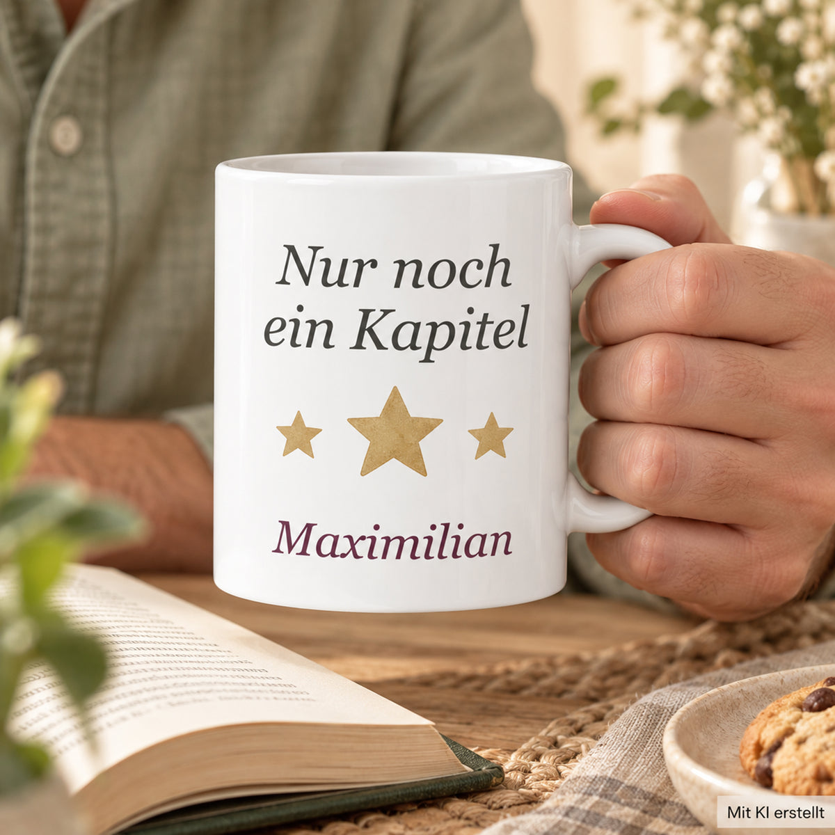 Lesetasse mit Name – Die aufmerksame Leserin, Katze & Bücher, 330 ml – Bild 7