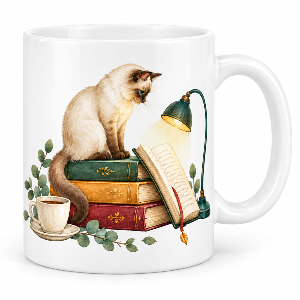 Lesetasse mit Name – Seite für Seite, Katze & Bücher, 330 ml – Bild 1