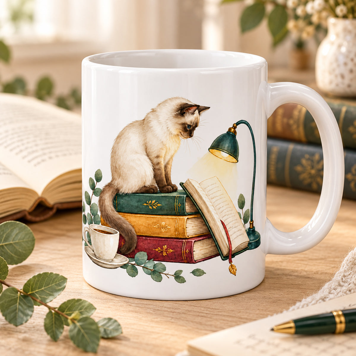 Lesetasse mit Name – Seite für Seite, Katze & Bücher, 330 ml – Bild 3