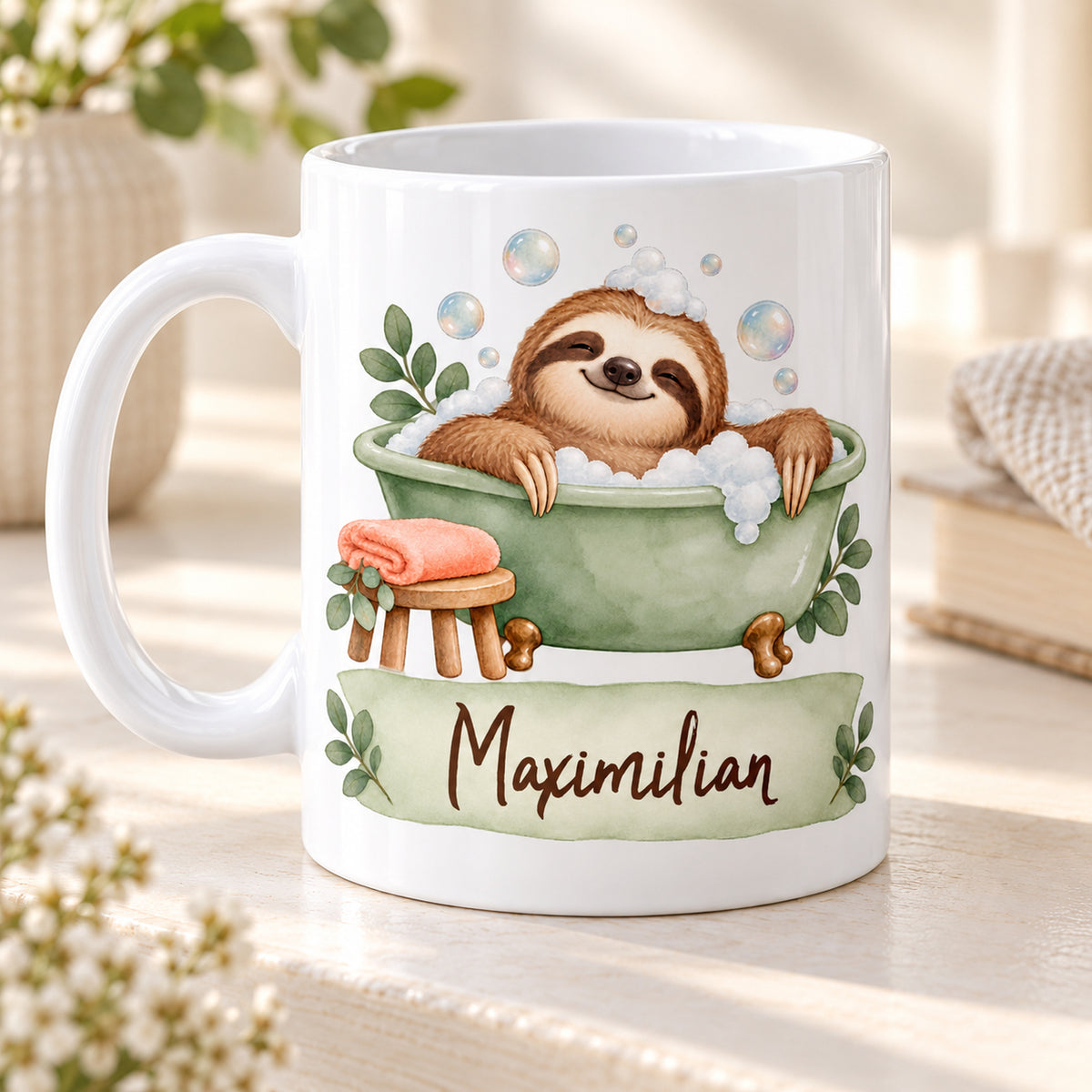 Faultier-Tasse Schaumbad – Produktansicht