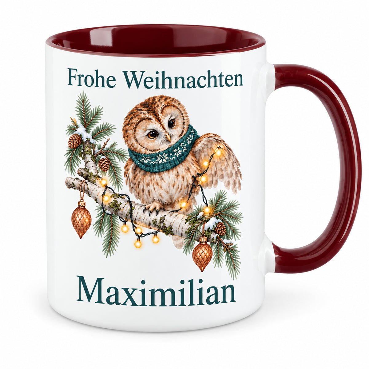 Eule – Hauptbild der personalisierten Weihnachtstasse
