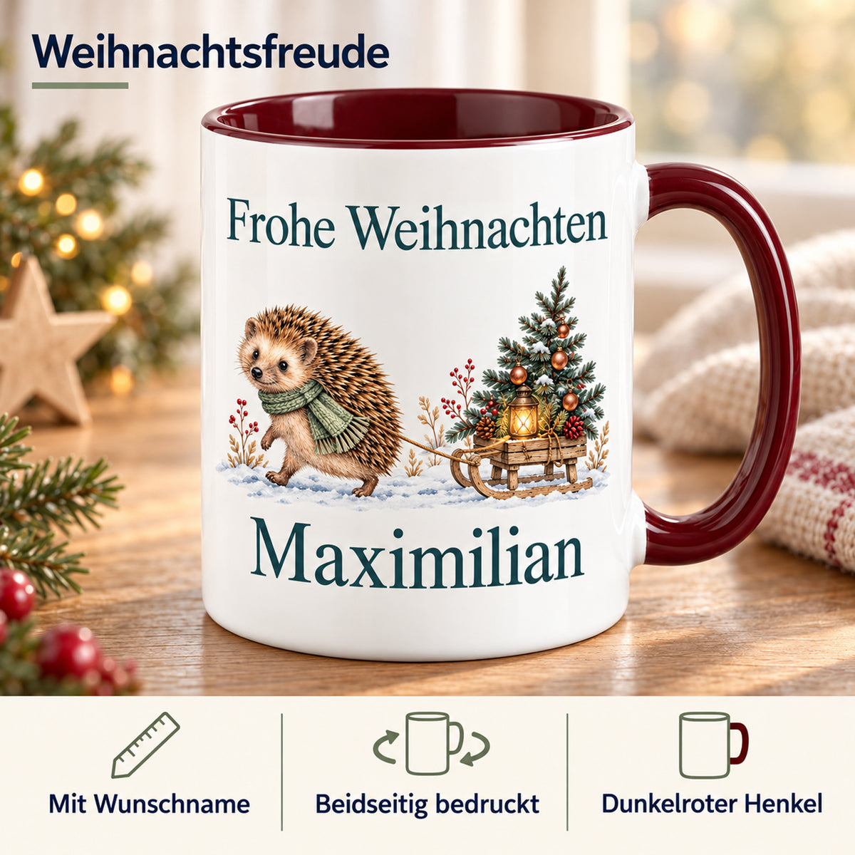 Igel – Eigenschaften der personalisierten Weihnachtstasse