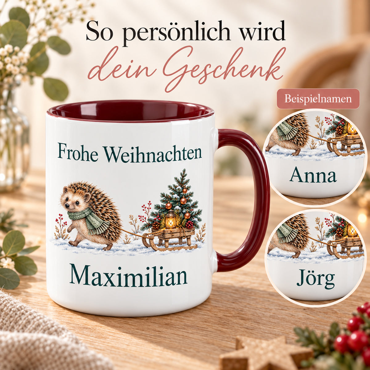 Igel – Personalisierung der personalisierten Weihnachtstasse