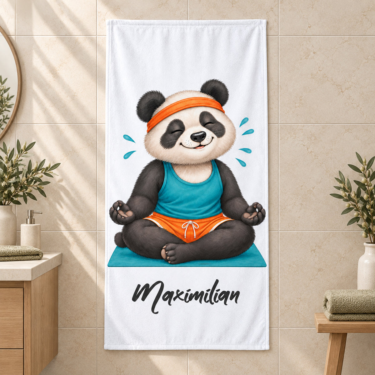 Personalisiertes Handtuch mit Yoga-Panda und Wunschname – Ansicht 2