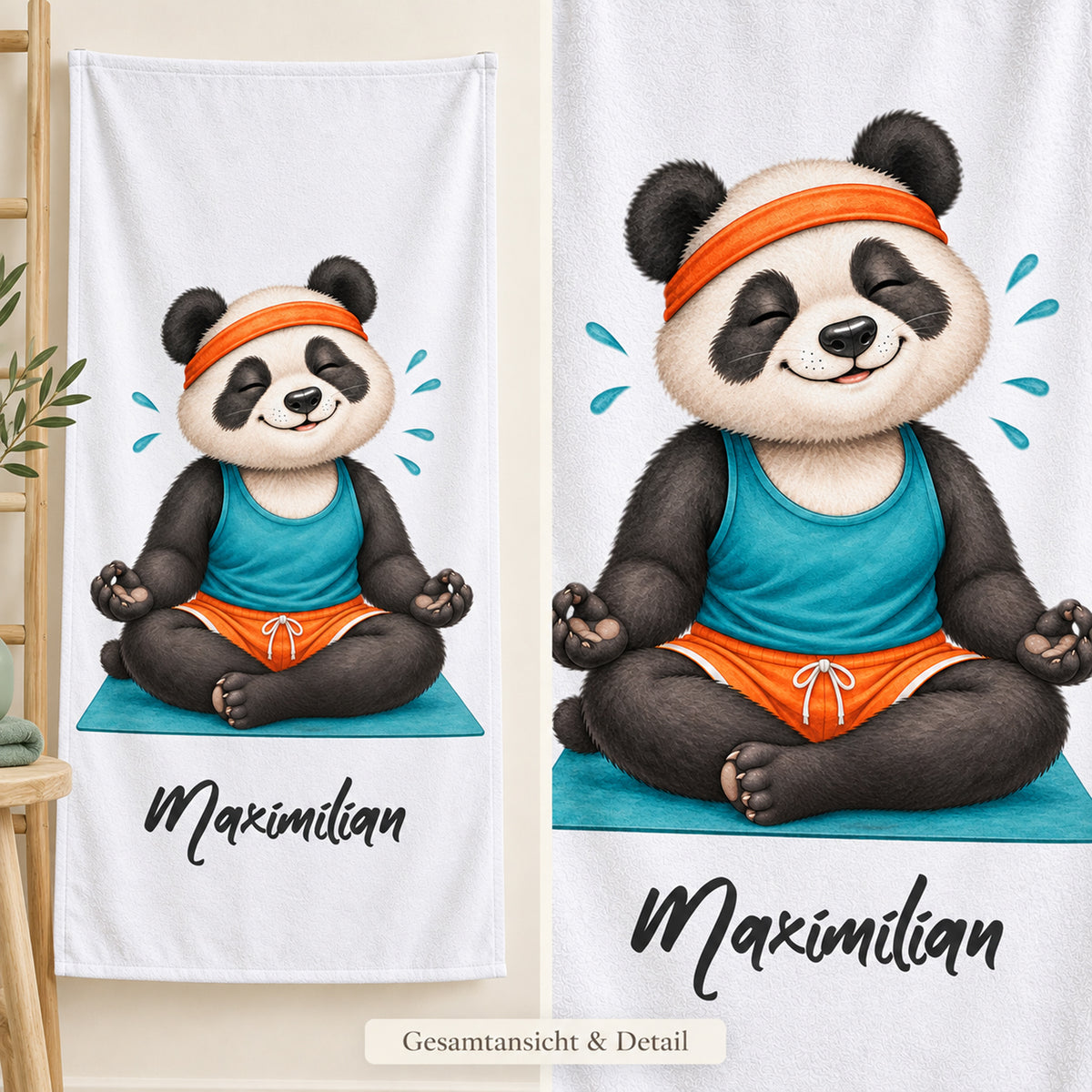Personalisiertes Handtuch mit Yoga-Panda und Wunschname – Ansicht 6