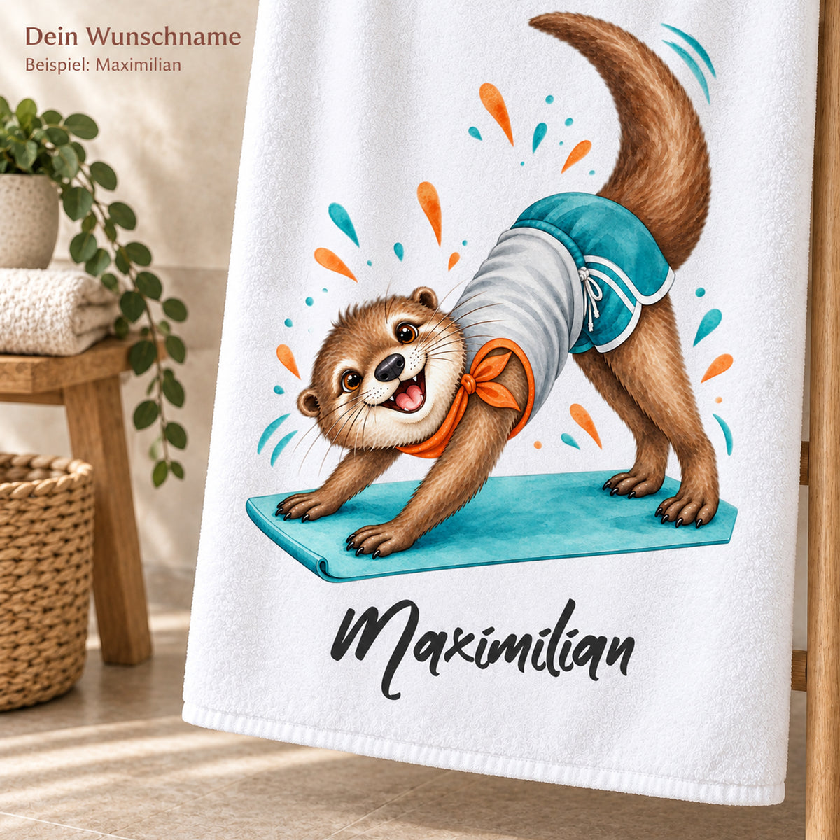 Personalisiertes Handtuch mit Yoga-Otter und Wunschname – Ansicht 5