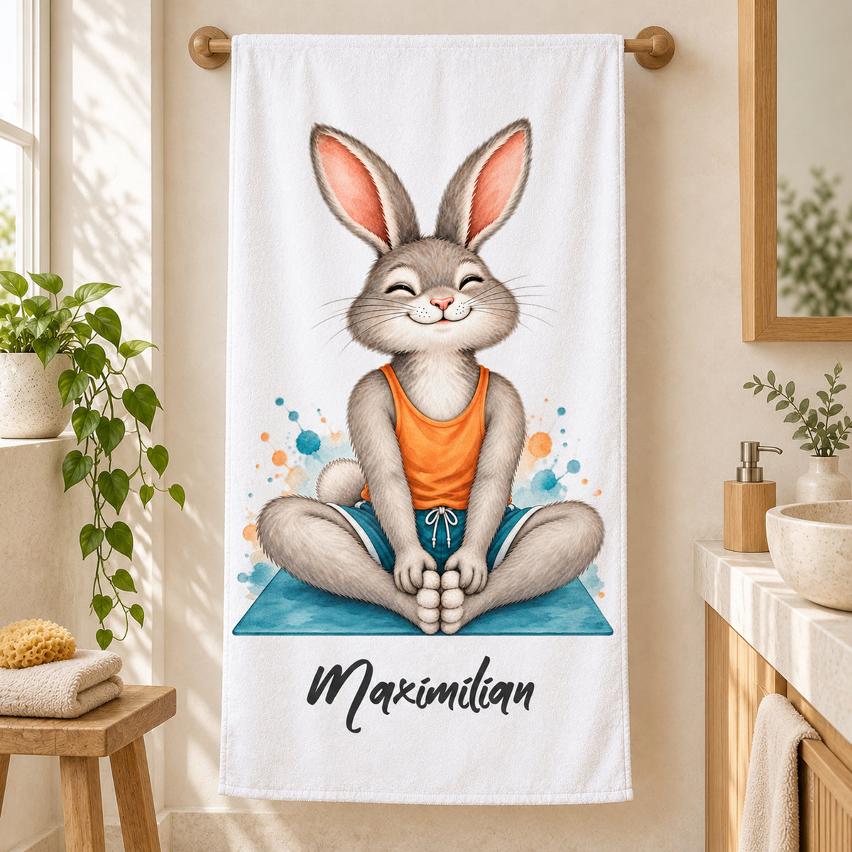 Personalisiertes Handtuch mit Yoga-Hase und Wunschname – Ansicht 8