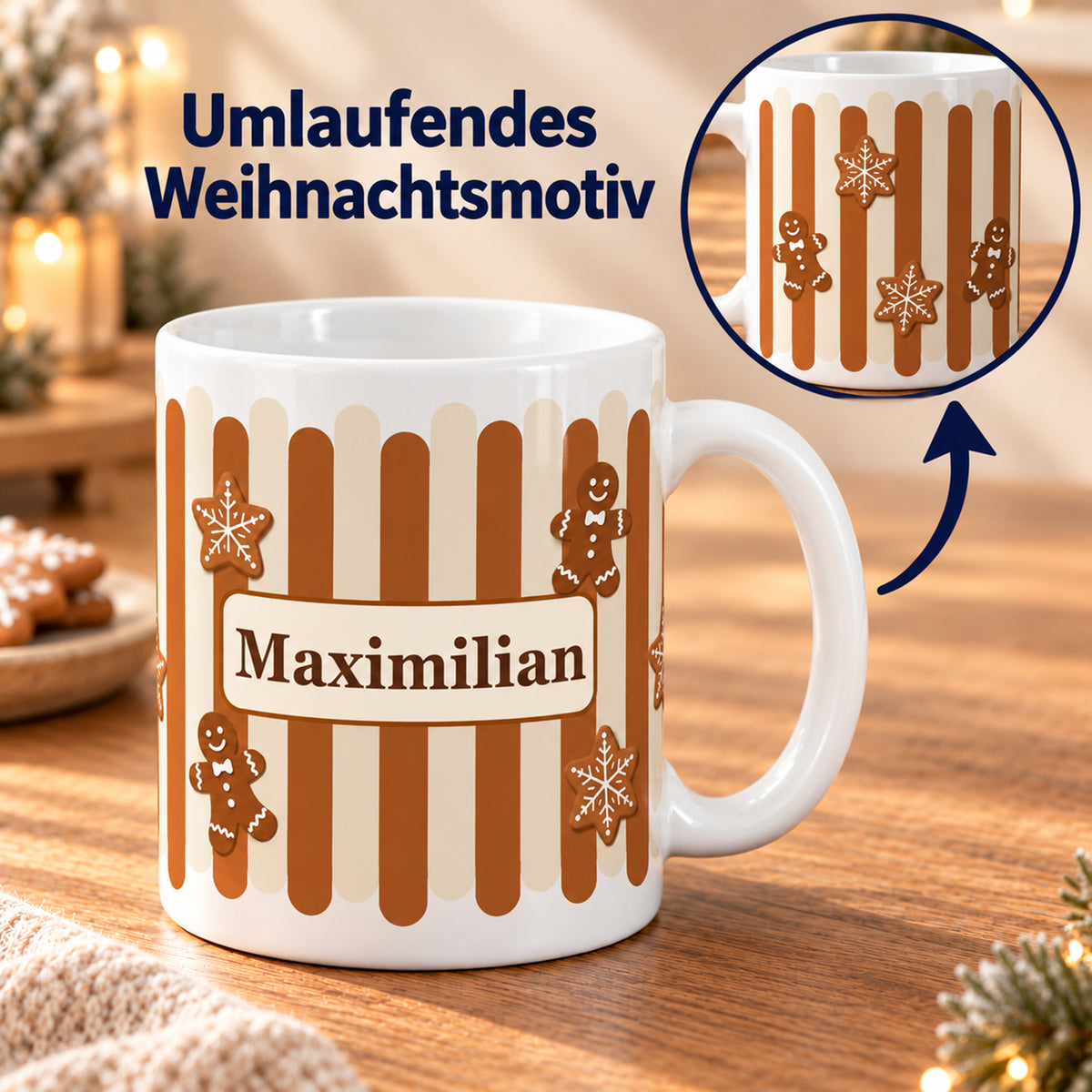 Weihnachtstasse Lebkuchen – Umlaufender Druck mit Beispielname Maximilian