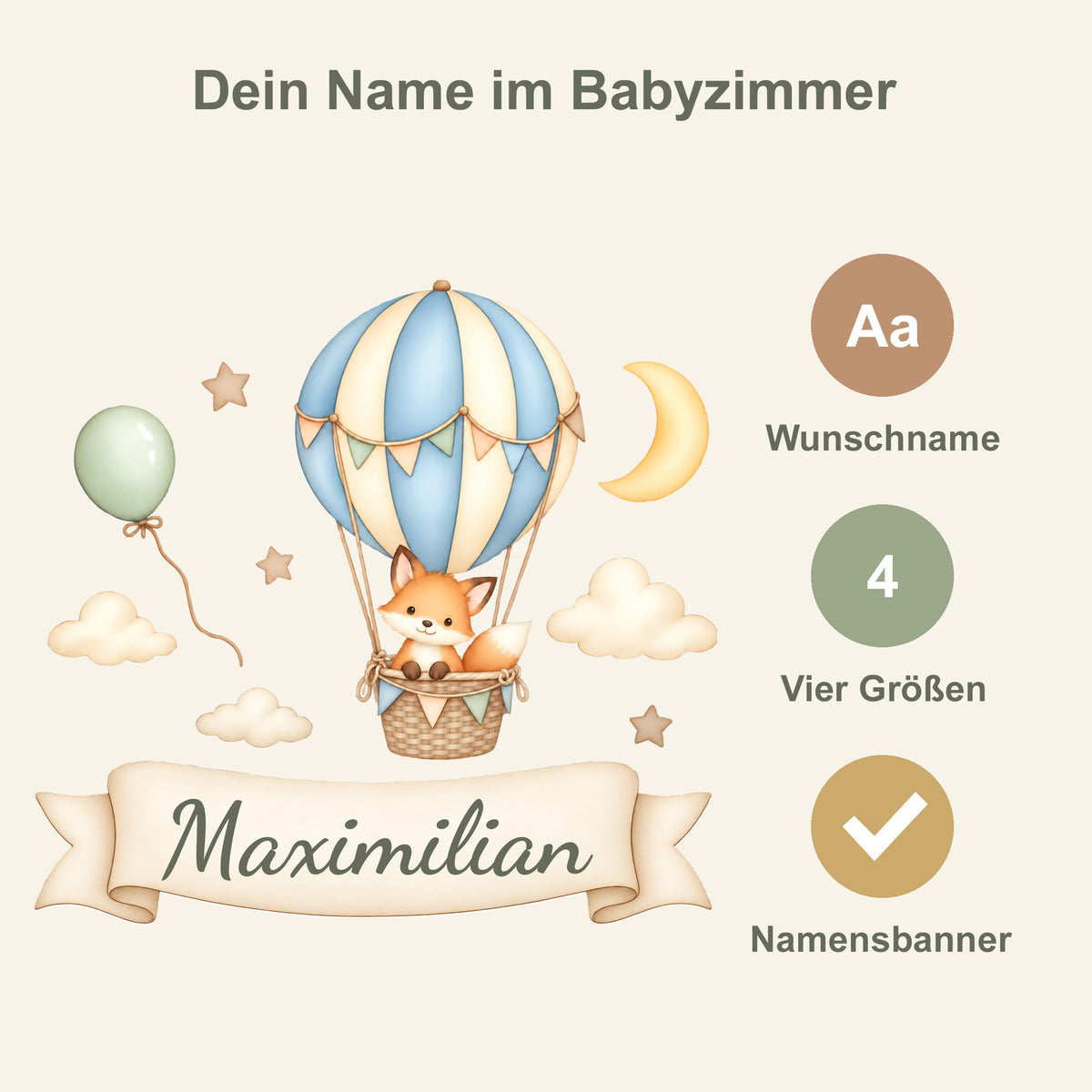 Wandtattoo Fuchs mit Namen im Banner - Personalisierung