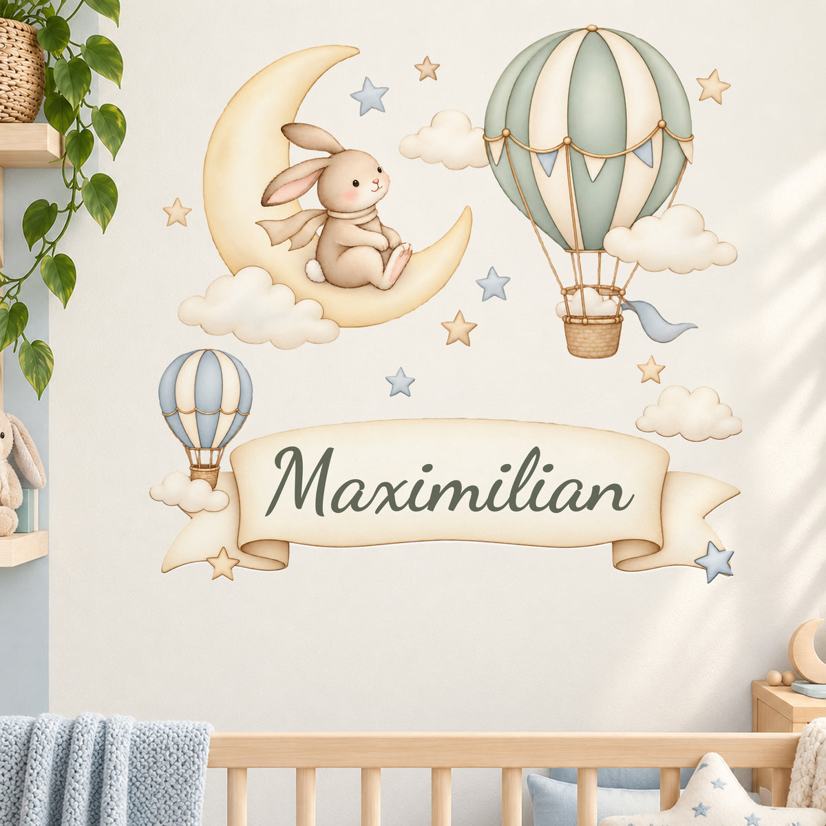 Wandtattoo Hase mit Namen im Banner - Spielecke