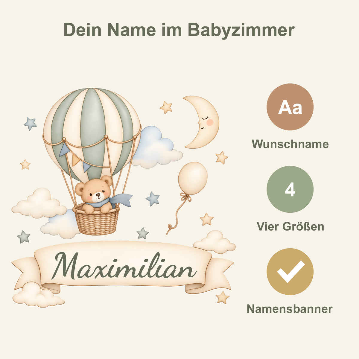Wandtattoo Bär mit Namen im Banner - Personalisierung