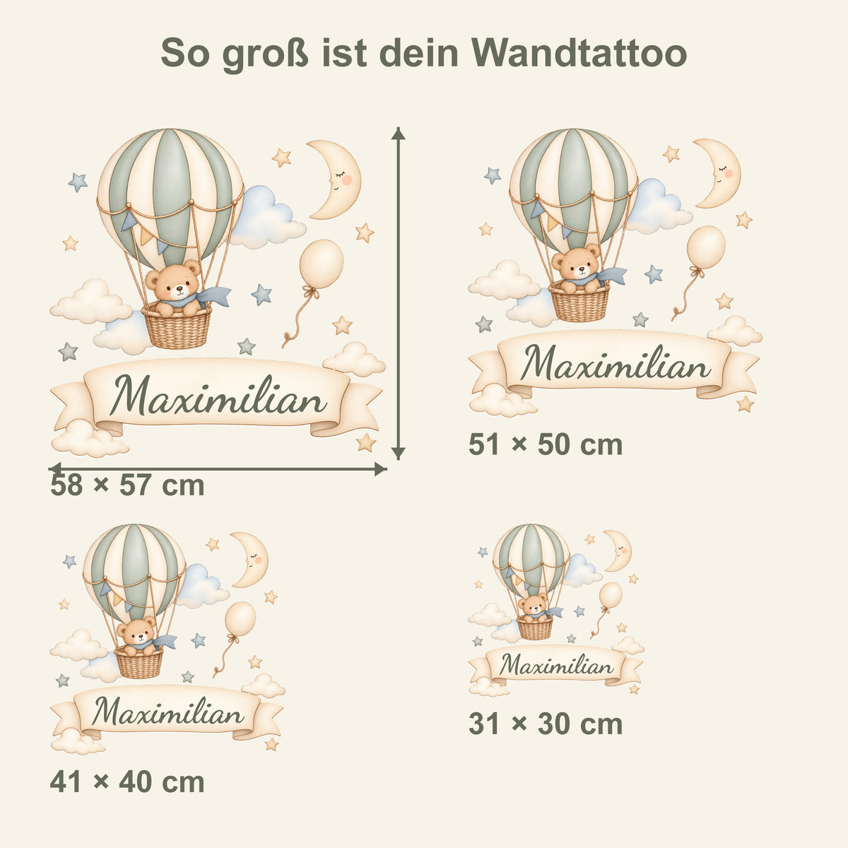 Wandtattoo Bär mit Namen im Banner - Vier Größen
