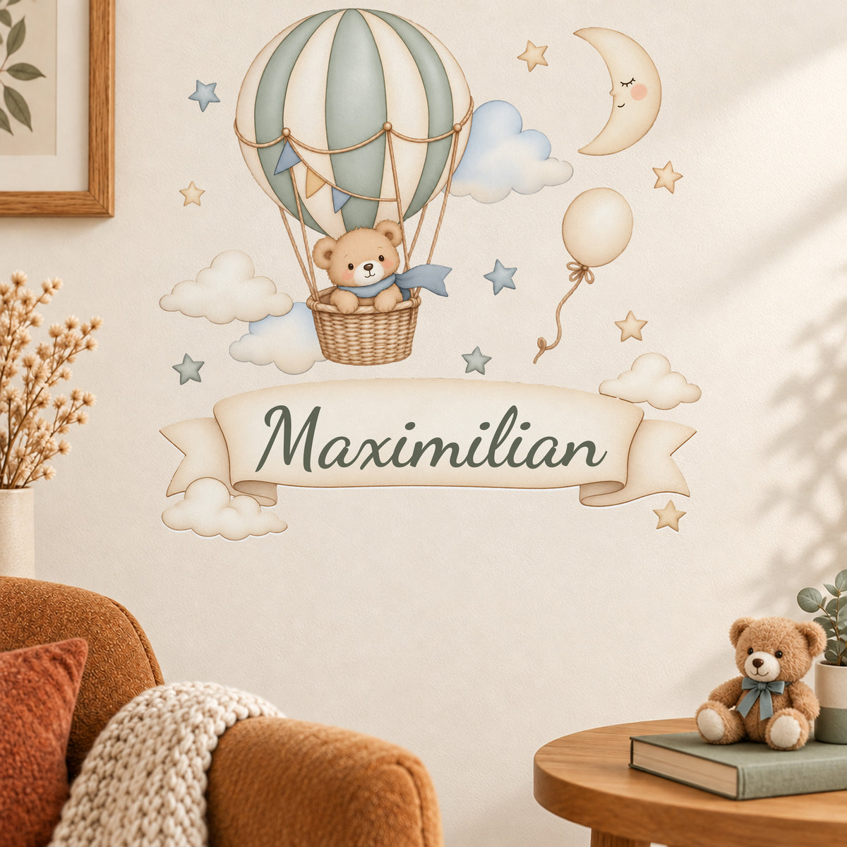 Wandtattoo Bär mit Namen im Banner - Leseecke