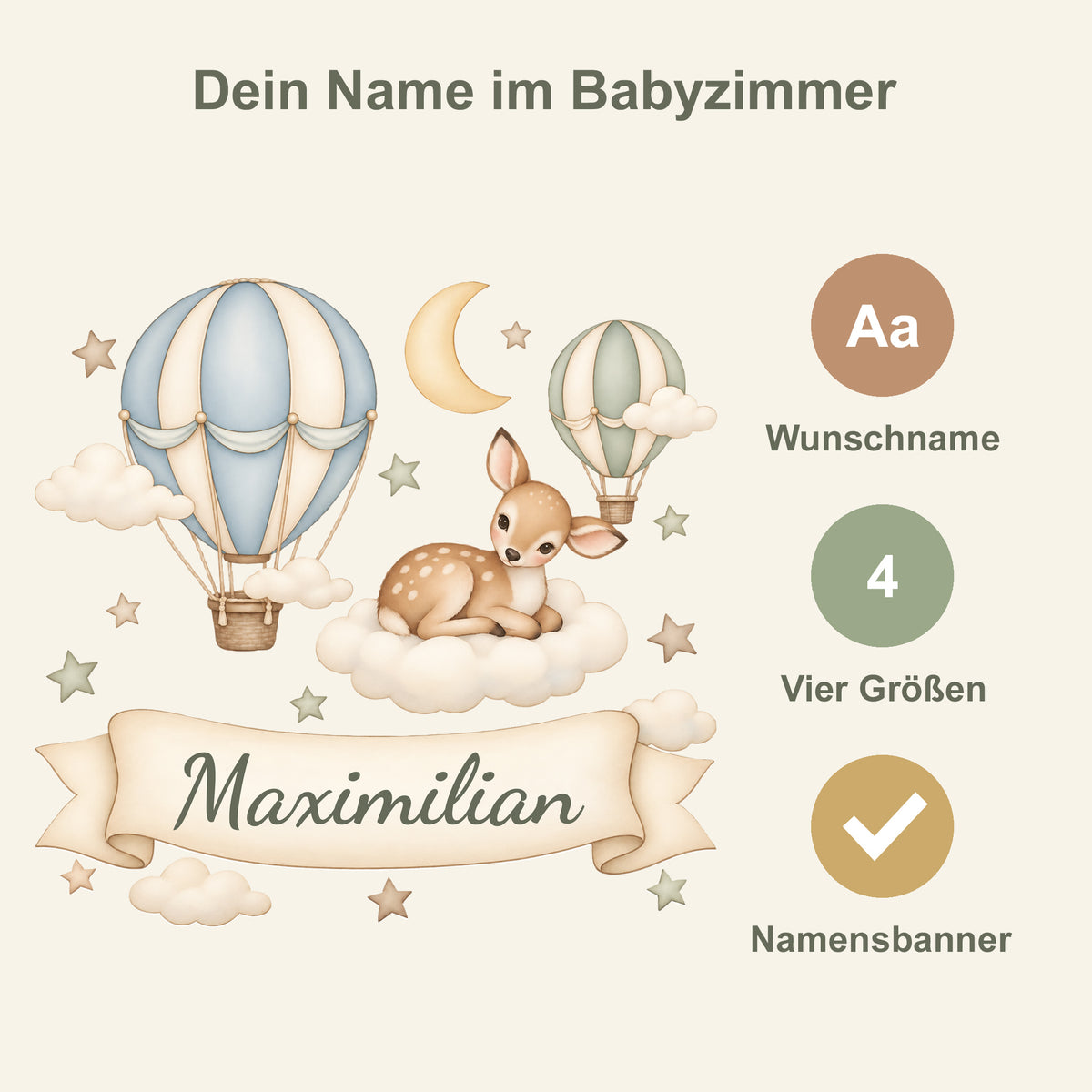 Wandtattoo Rehkitz mit Namen im Banner - Personalisierung