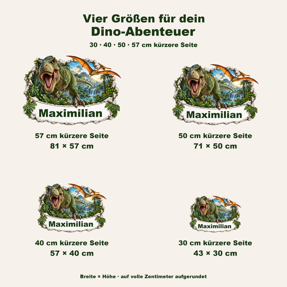 Dinosaurier-Wandtattoo Motiv 1 – Größenübersicht
