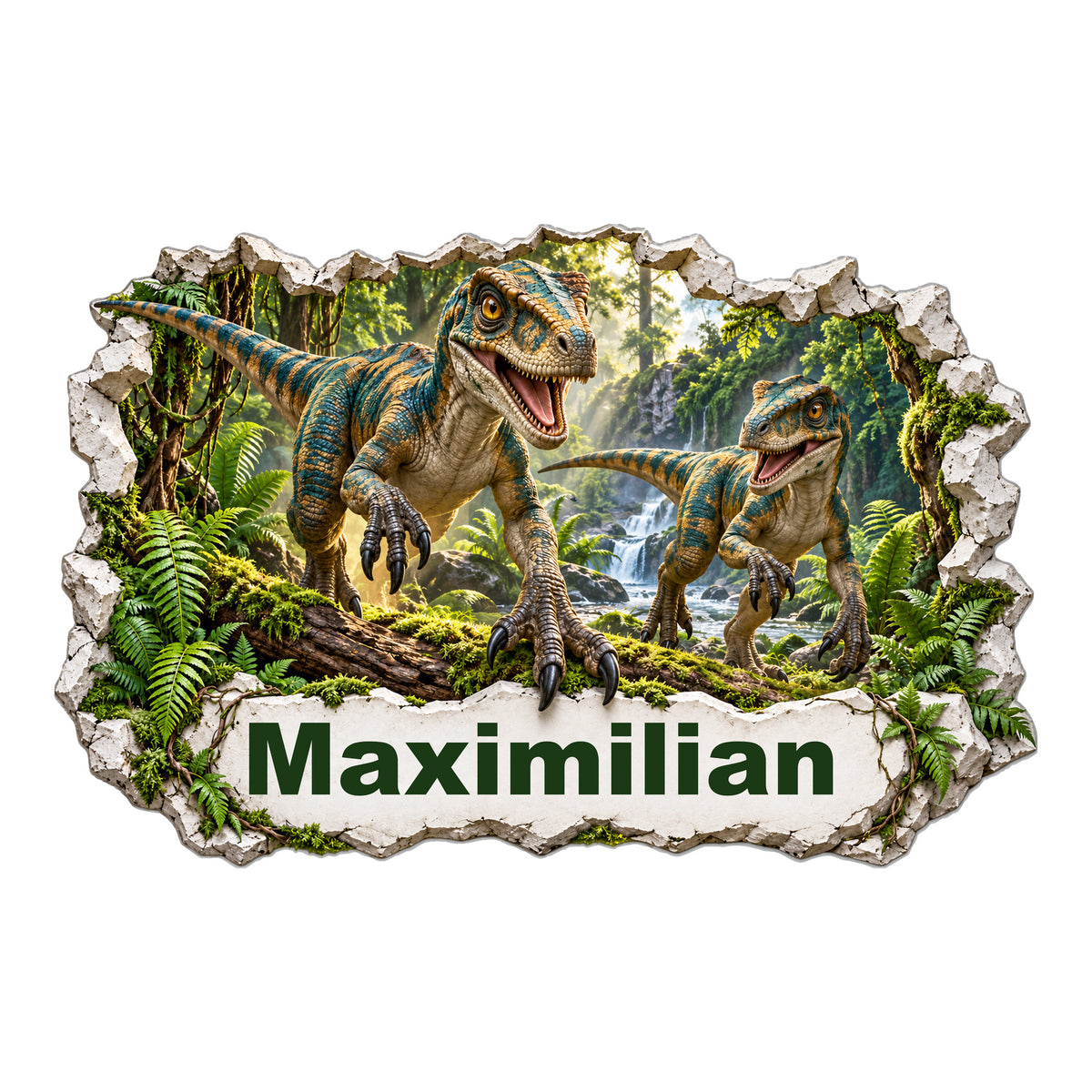 Dinosaurier-Wandtattoo Motiv 4 – Hauptbild mit Wunschname Maximilian