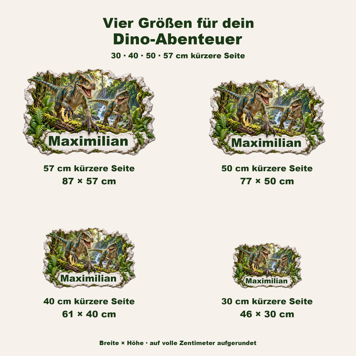 Dinosaurier-Wandtattoo Motiv 4 – Größenübersicht