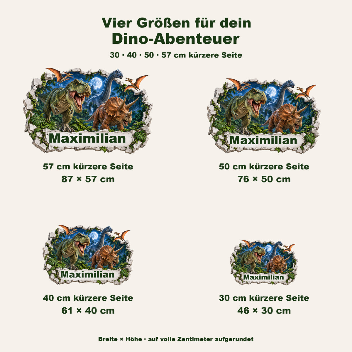Dinosaurier-Wandtattoo Motiv 5 – Größenübersicht