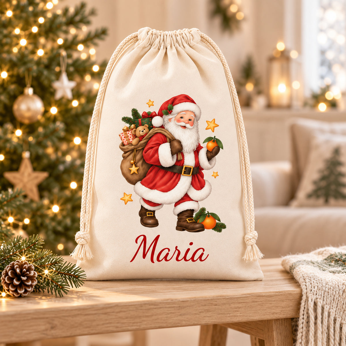 Personalisierter Nikolaus-Geschenksack mit passender Weihnachtsdekoration