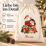 Personalisierter Weihnachtspost-Beutel mit Angaben zu Baumwolle, Wunschname und Kordelzug