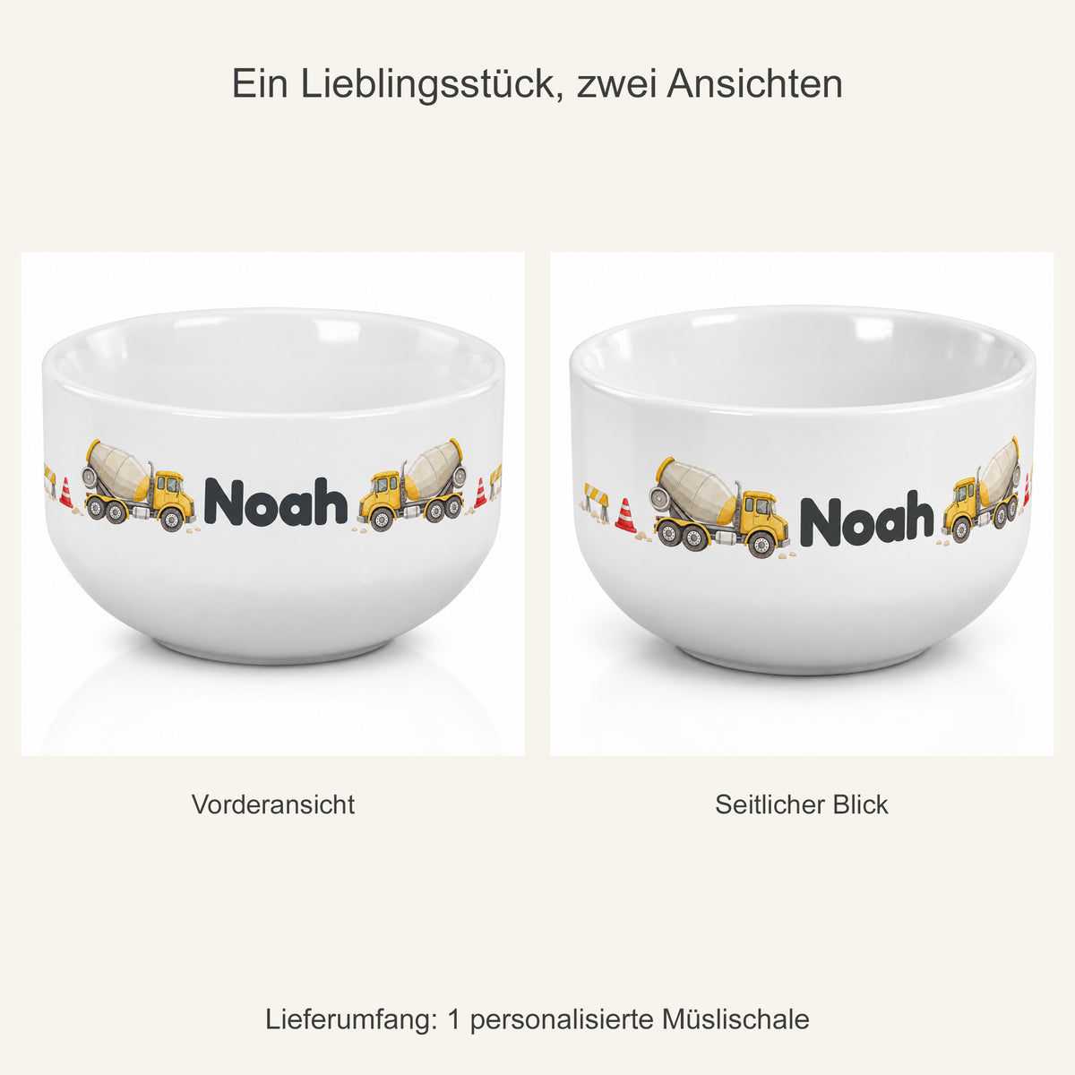 Zwei Ansichten derselben Betonmischer-Müslischale