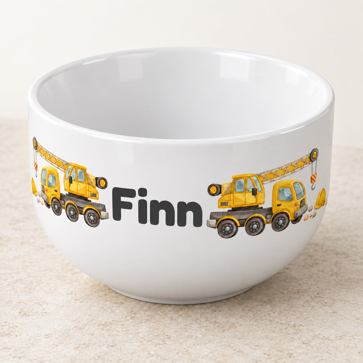Kran-Müslischale mit Namen in Dreiviertelansicht