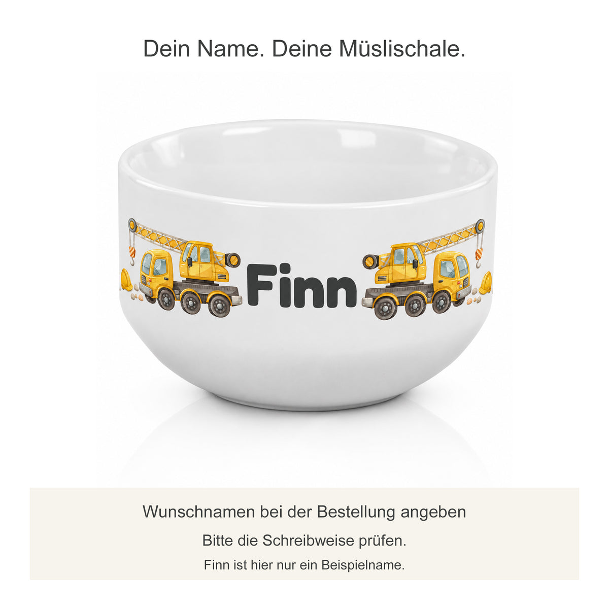 Personalisierung der Müslischale: Beispielname Finn