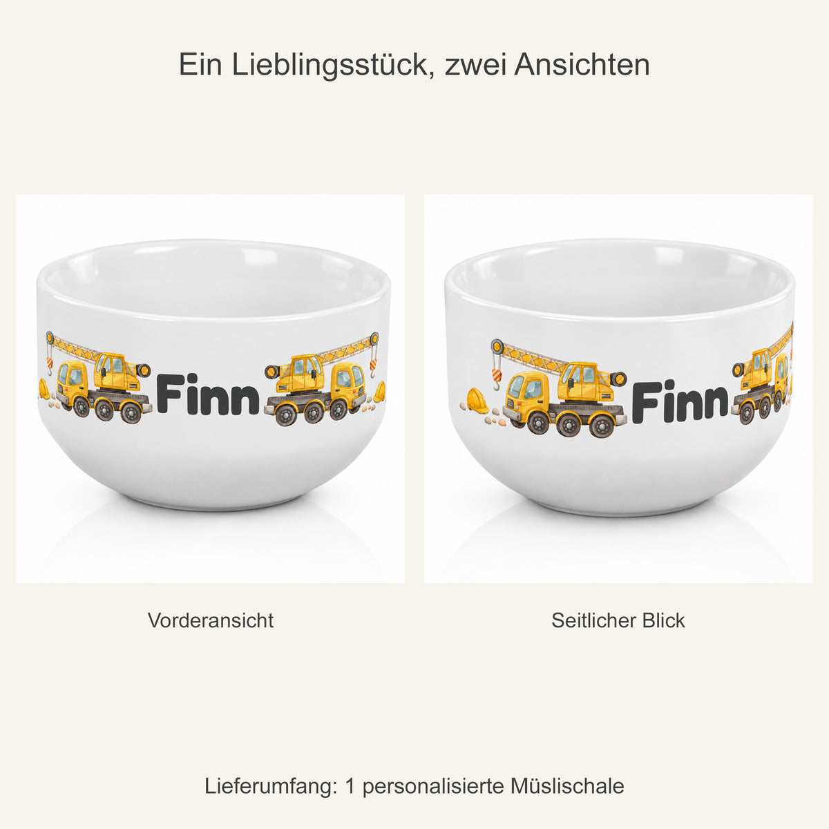Zwei Ansichten derselben Kran-Müslischale