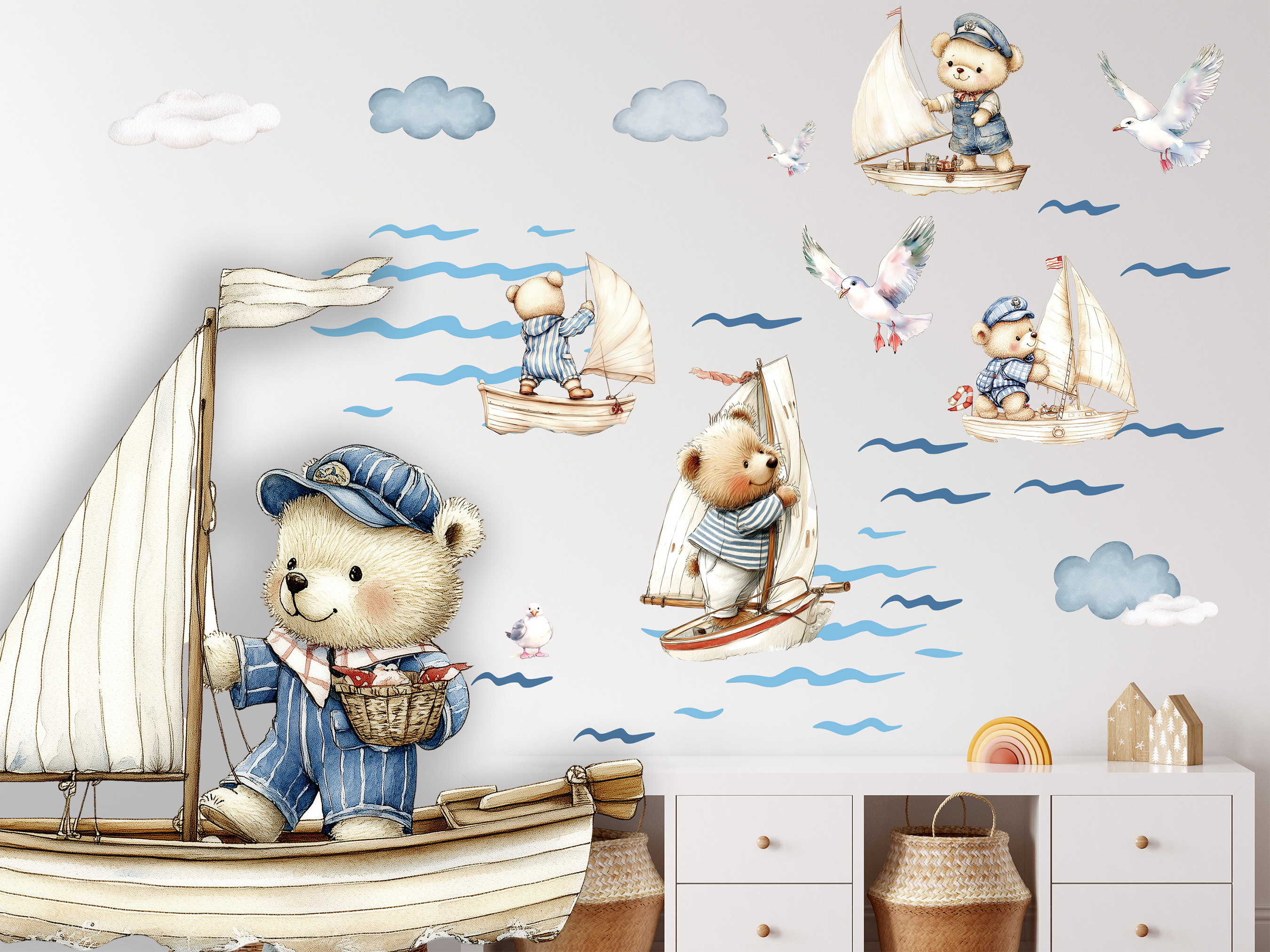 Wandtattoo Bären auf Segelbooten