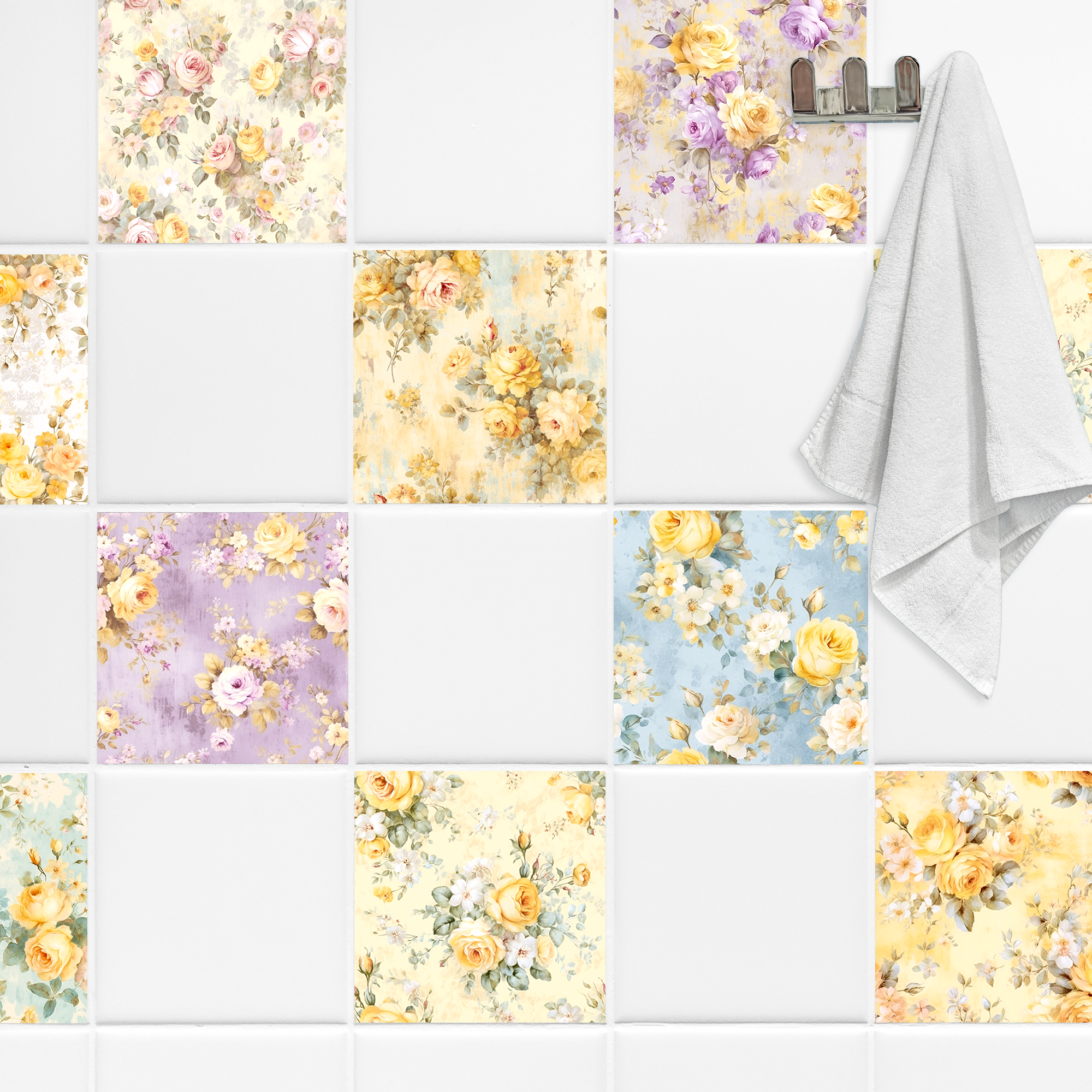 Fliesenaufkleber mit floralen Motiven