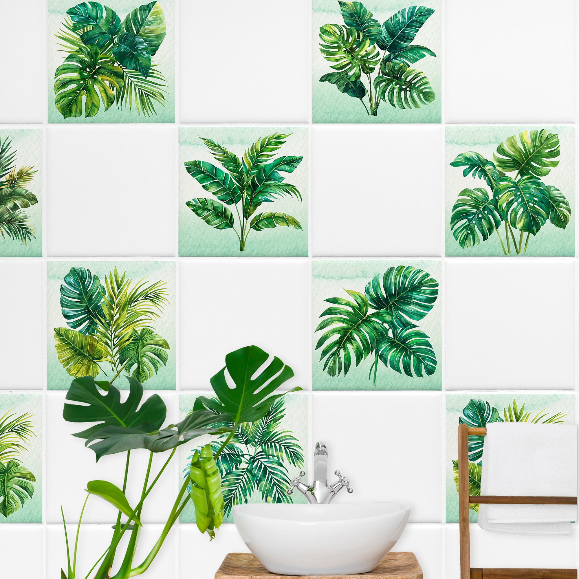 Fliesenaufkleber mit Monstera-Blättern